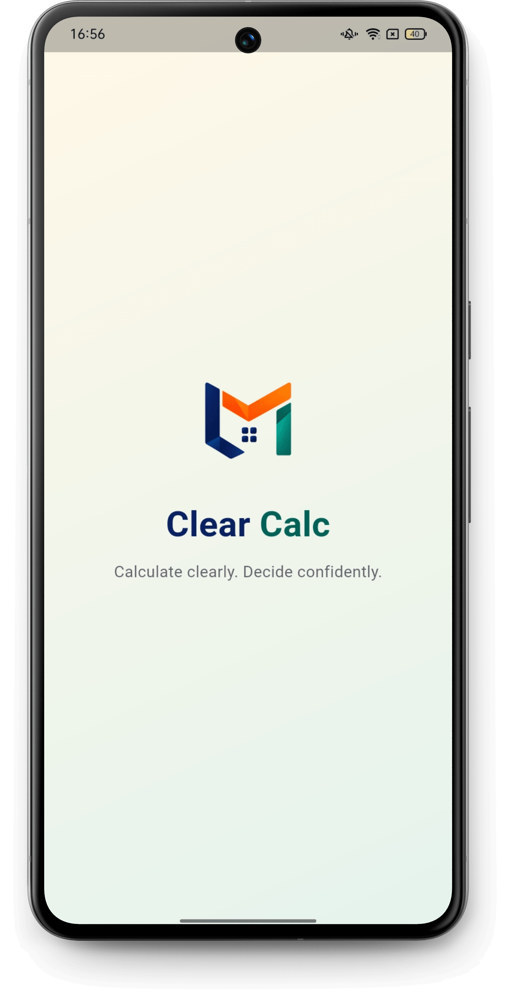Clear Calc splash screen on a phone